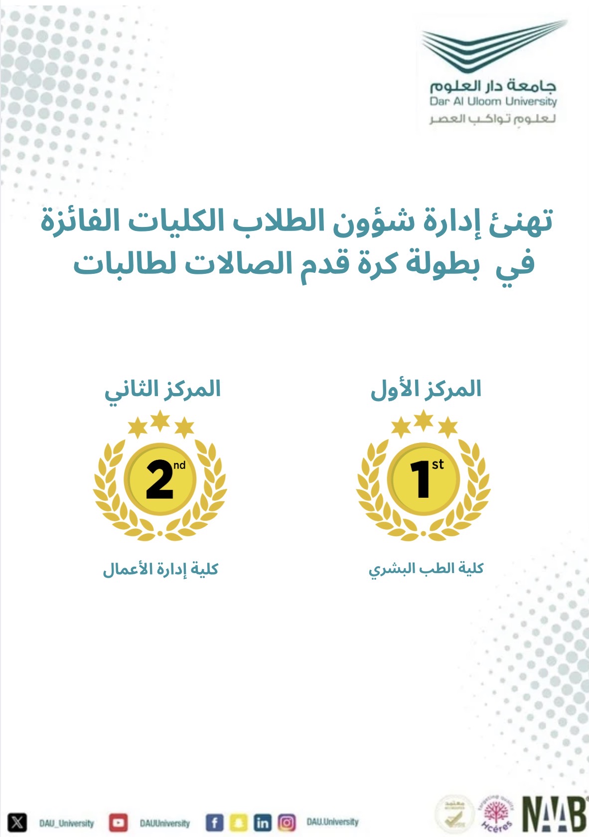 Student Affairs congratulates the colleges that won in the Women’s Futsal Championship